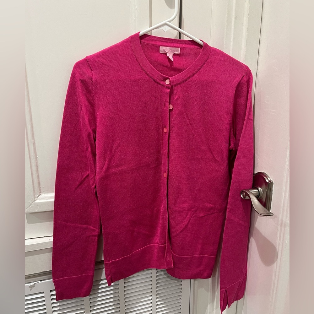 Lilly Pulitzer bright pink cardigan sweater